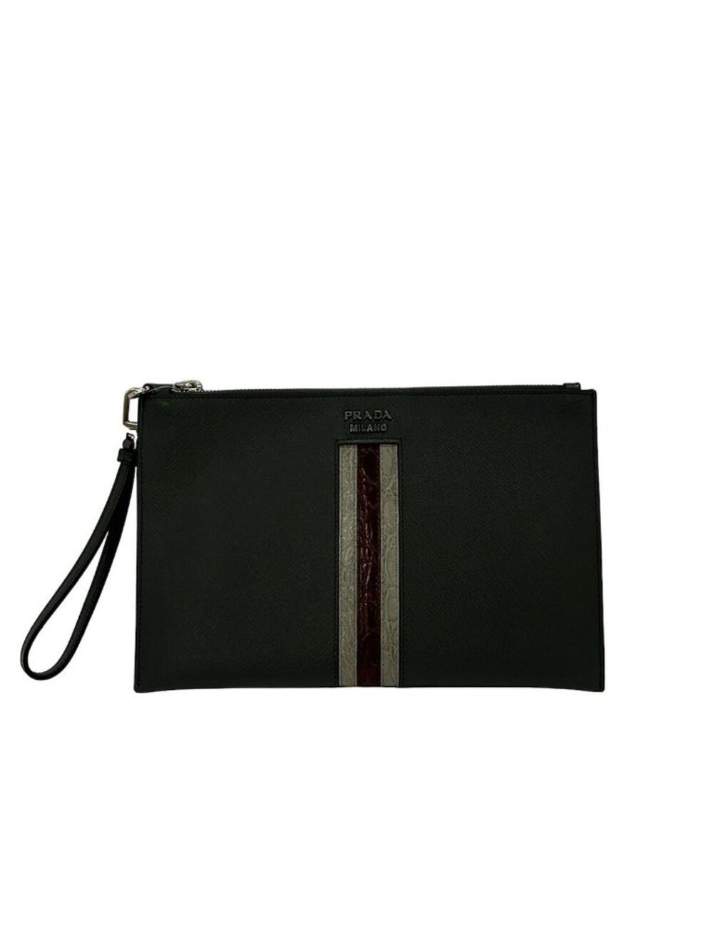 Prada Second Bag Dark Gray Light Bordeaux Leather